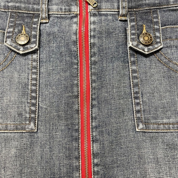 Mexx Womens 90s Y2K Red Zipper Detailed Dark Wash Denim Pleated Mini Skirt - Picture 6 of 10